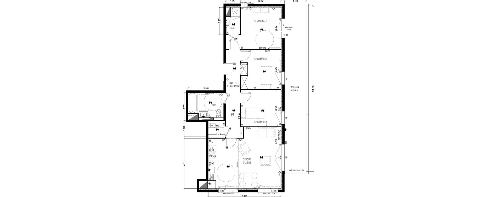 Appartement T4 de 80,78 m2 &agrave; M&eacute;rignac La glaciere