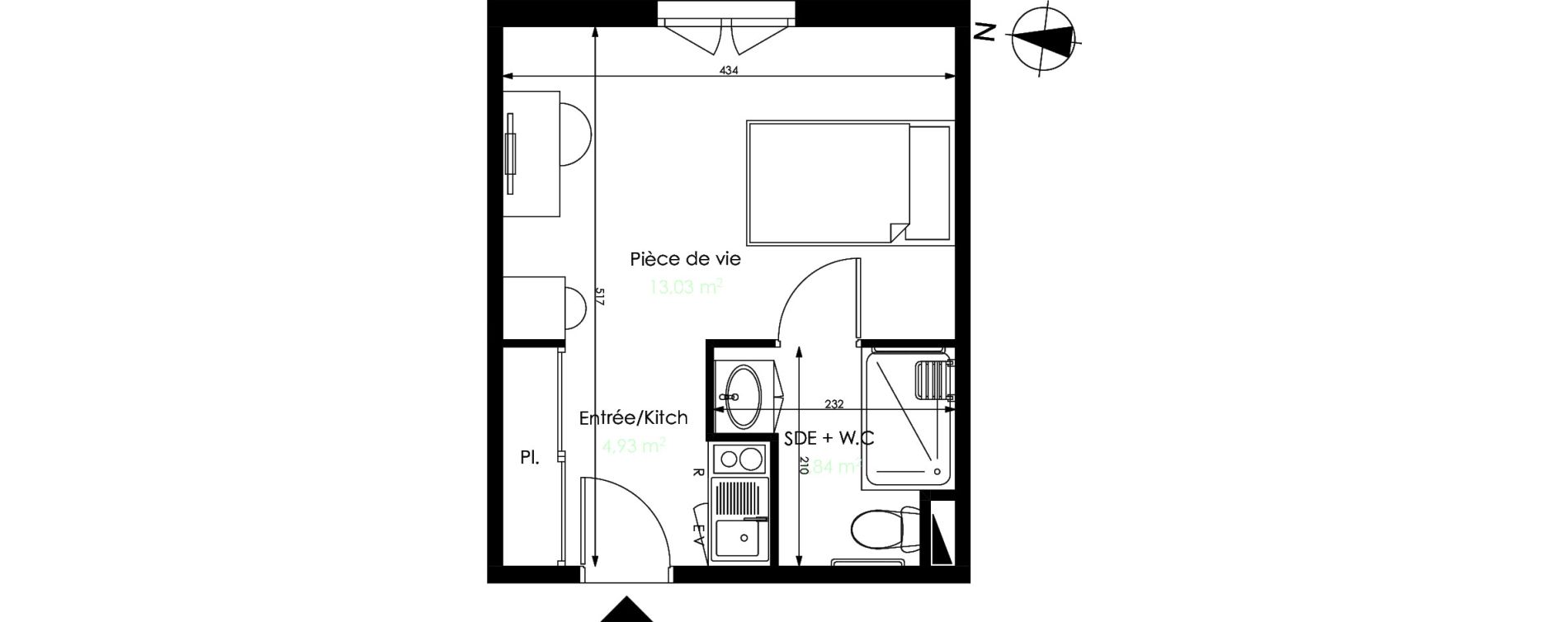 Appartement T1 de 21,80 m2 à Mérignac Capeyron