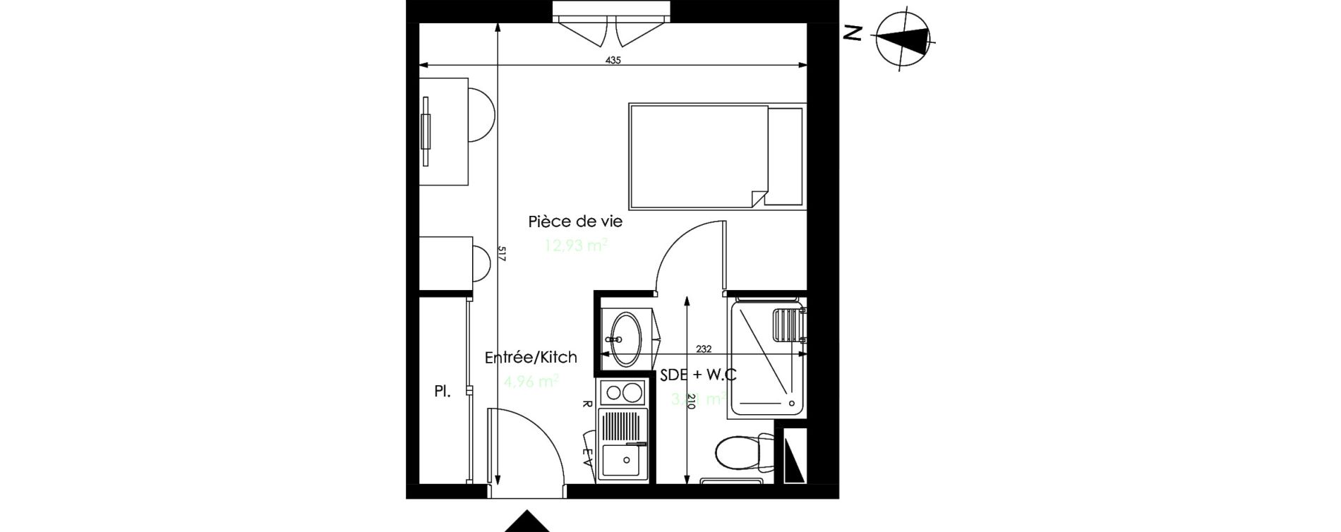 Appartement T1 de 21,70 m2 &agrave; M&eacute;rignac Capeyron