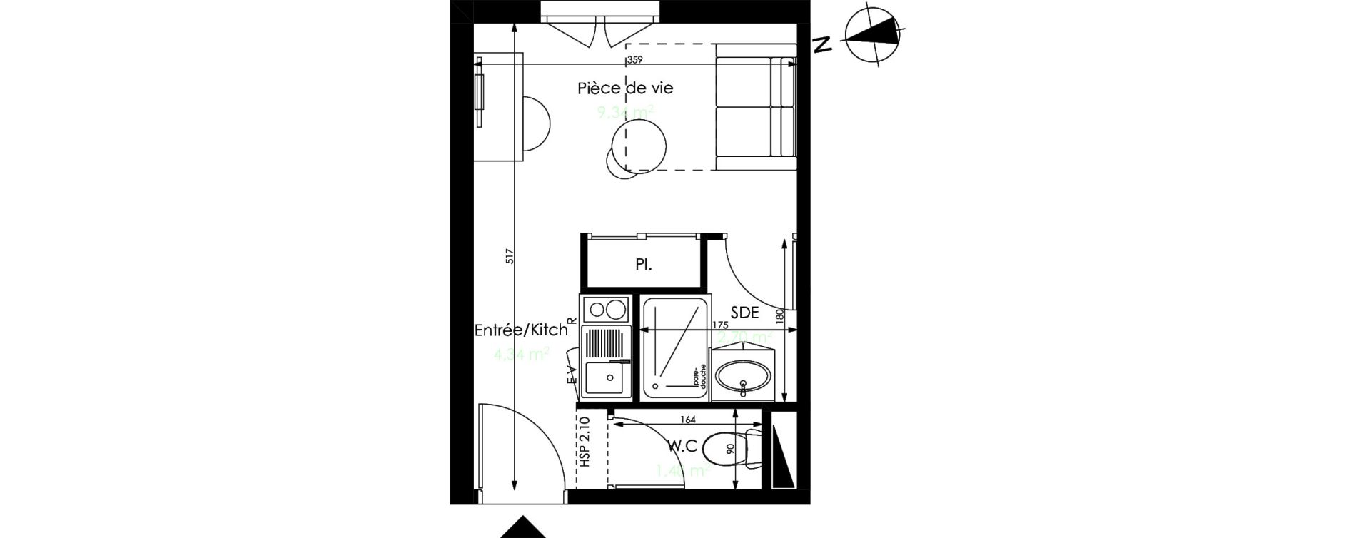 Appartement T1 de 17,86 m2 &agrave; M&eacute;rignac Capeyron