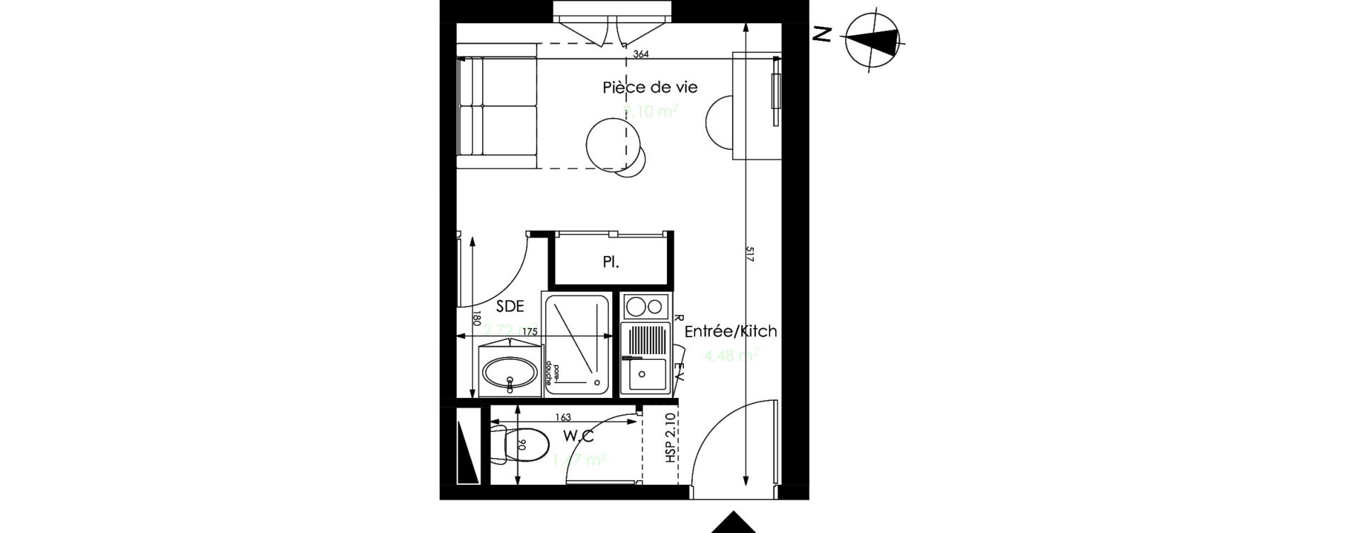Appartement T1 de 17,77 m2 &agrave; M&eacute;rignac Capeyron