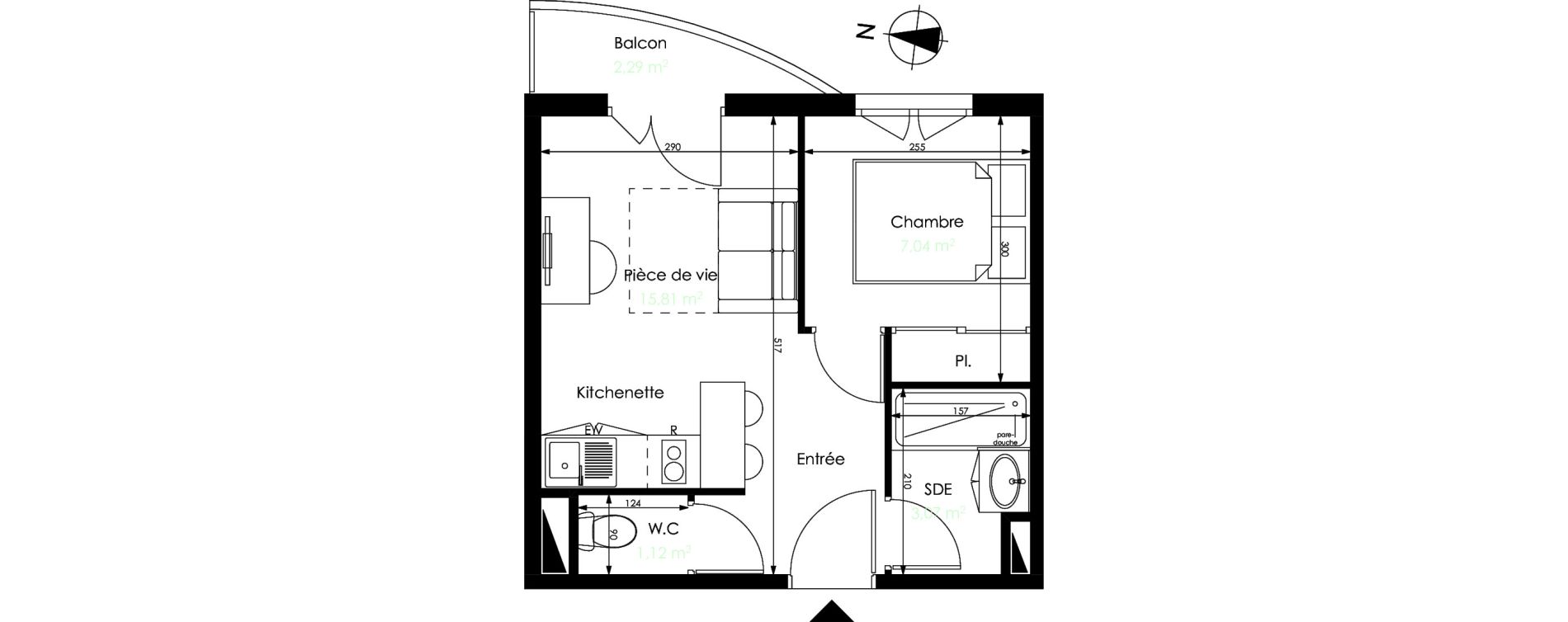 Appartement T2 de 27,04 m2 &agrave; M&eacute;rignac Capeyron