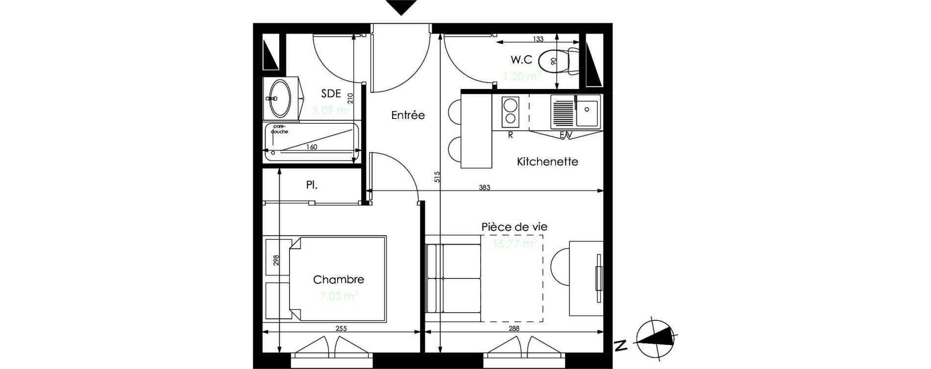 Appartement T2 de 27,09 m2 &agrave; M&eacute;rignac Capeyron