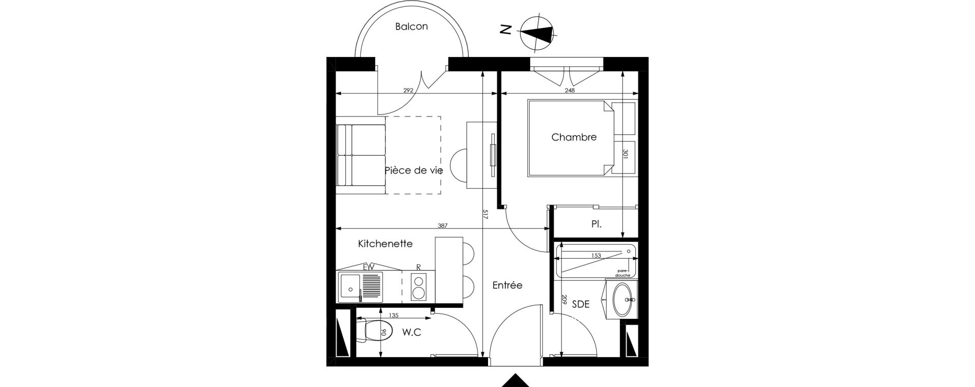 Appartement T2 de 26,72 m2 &agrave; M&eacute;rignac Capeyron