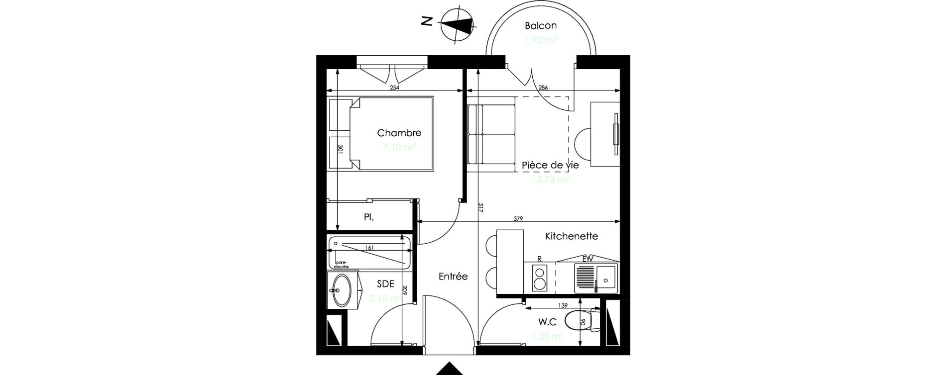 Appartement T2 de 27,18 m2 &agrave; M&eacute;rignac Capeyron