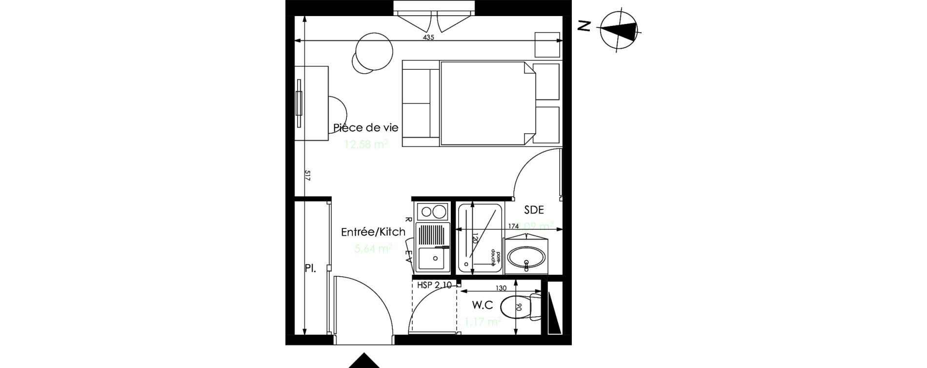 Appartement T1 de 21,48 m2 &agrave; M&eacute;rignac Capeyron