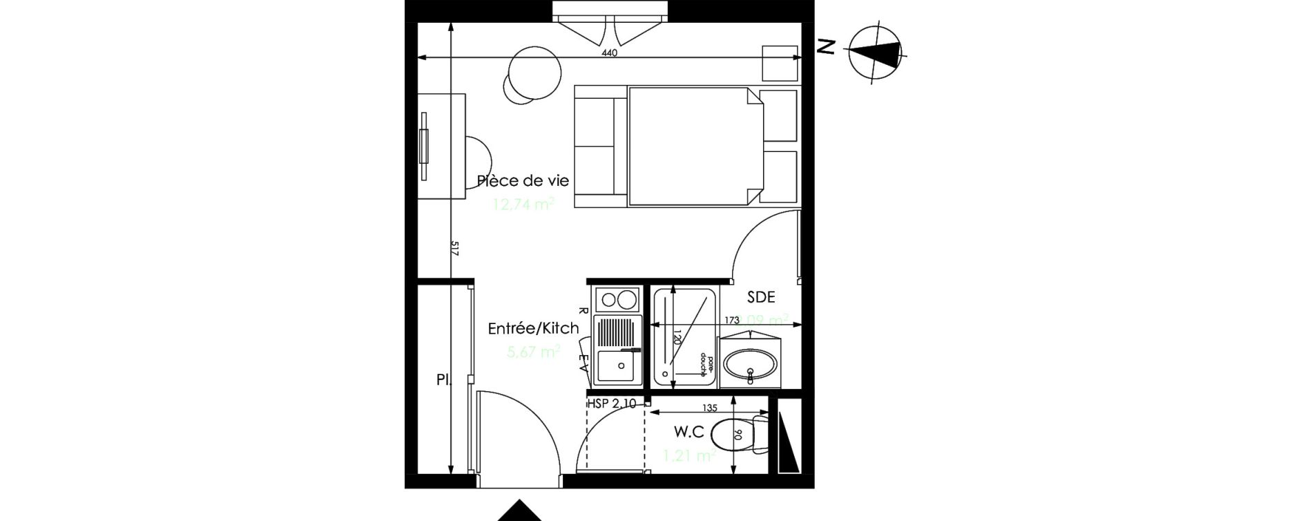 Appartement T1 de 21,71 m2 à Mérignac Capeyron