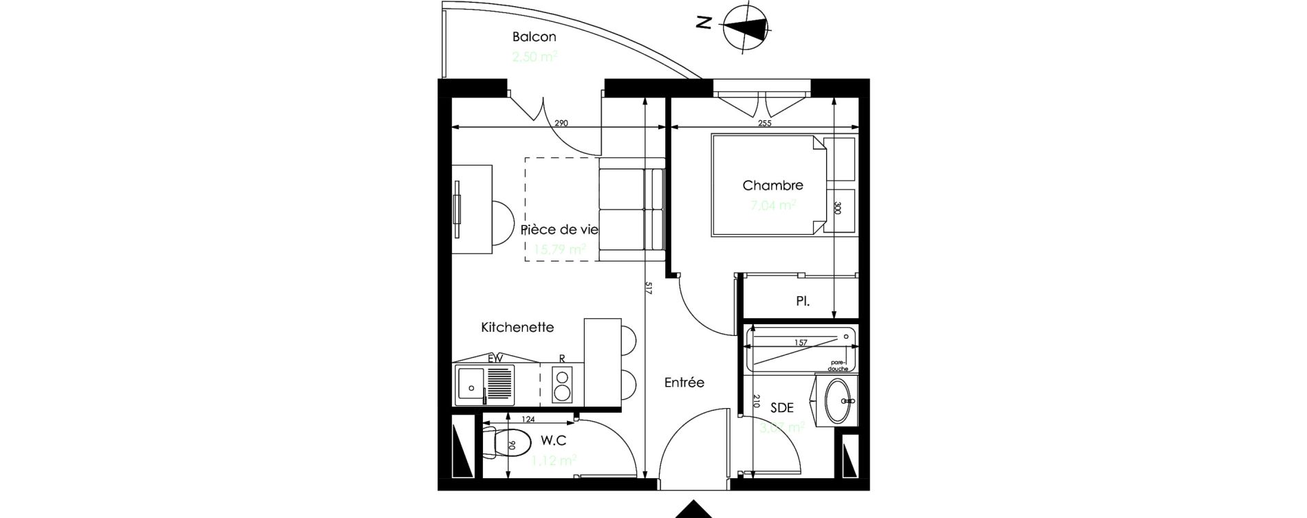 Appartement T2 de 27,02 m2 &agrave; M&eacute;rignac Capeyron