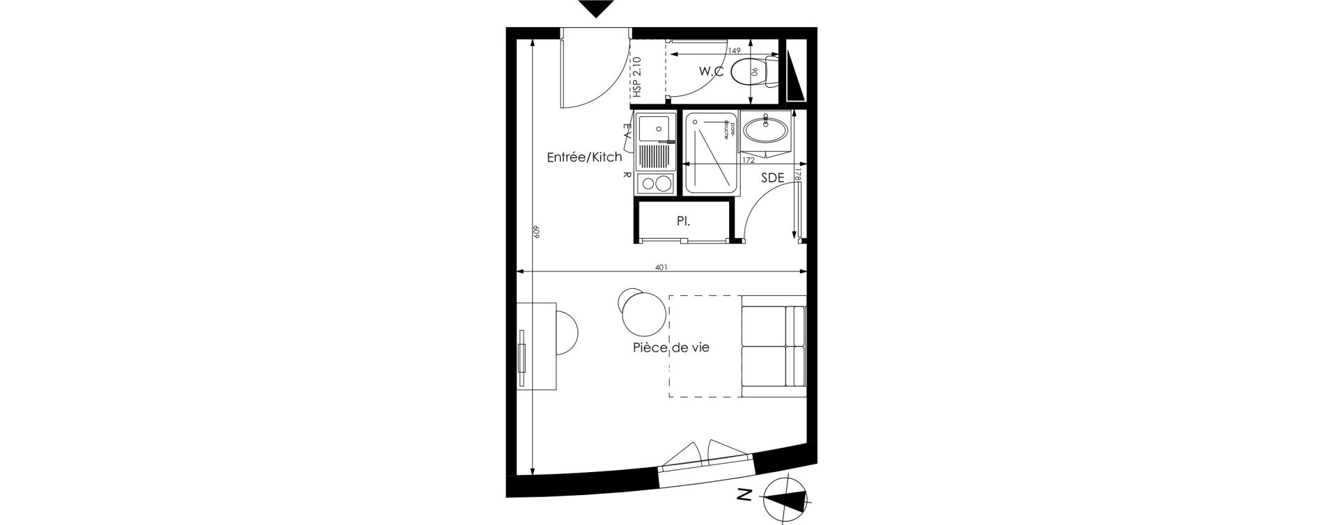 Appartement T1 de 22,52 m2 &agrave; M&eacute;rignac Capeyron
