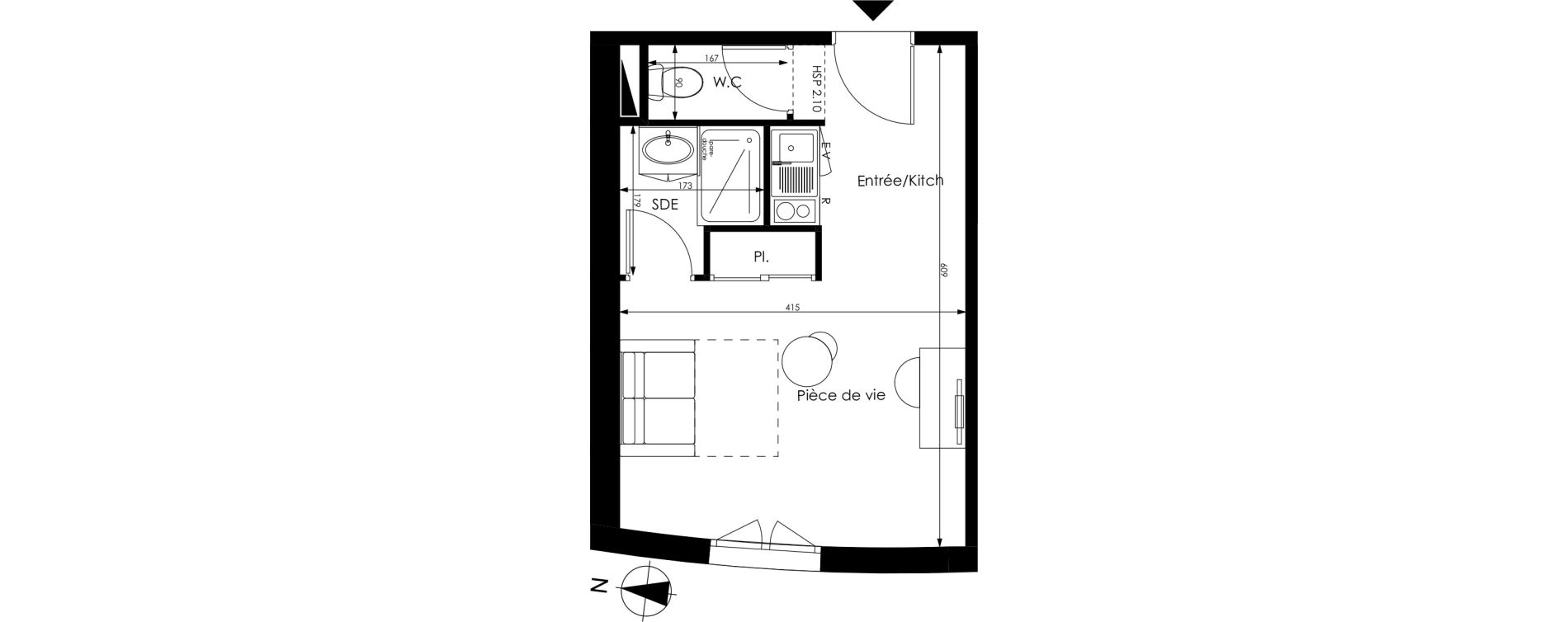 Appartement T1 de 23,64 m2 &agrave; M&eacute;rignac Capeyron