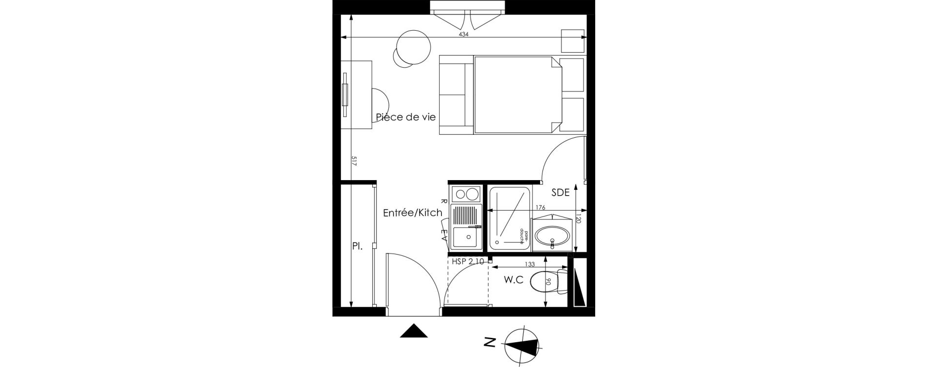 Appartement T1 de 21,50 m2 &agrave; M&eacute;rignac Capeyron