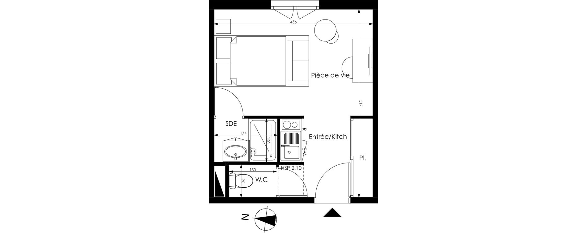 Appartement T1 de 21,59 m2 &agrave; M&eacute;rignac Capeyron