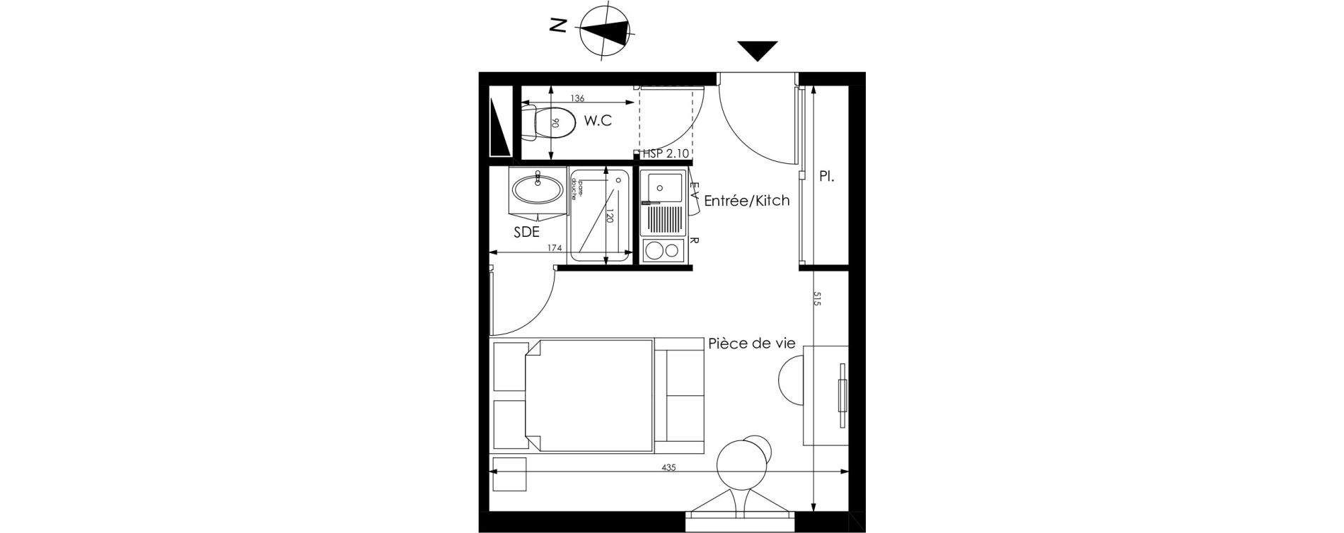 Appartement T1 de 21,80 m2 &agrave; M&eacute;rignac Capeyron