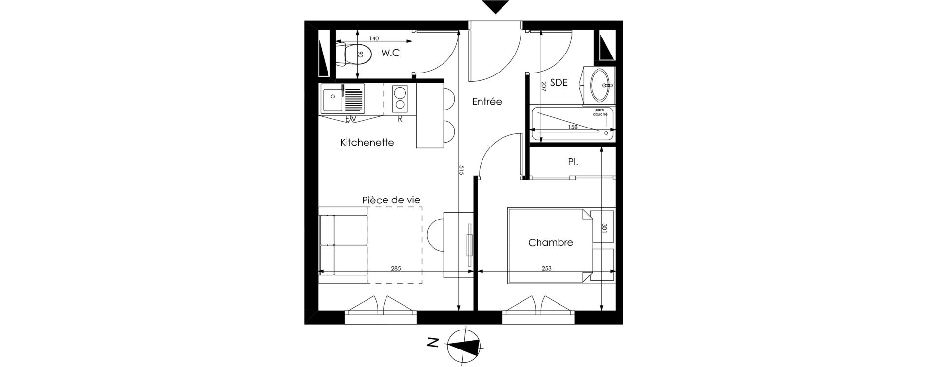 Appartement T2 de 26,65 m2 &agrave; M&eacute;rignac Capeyron