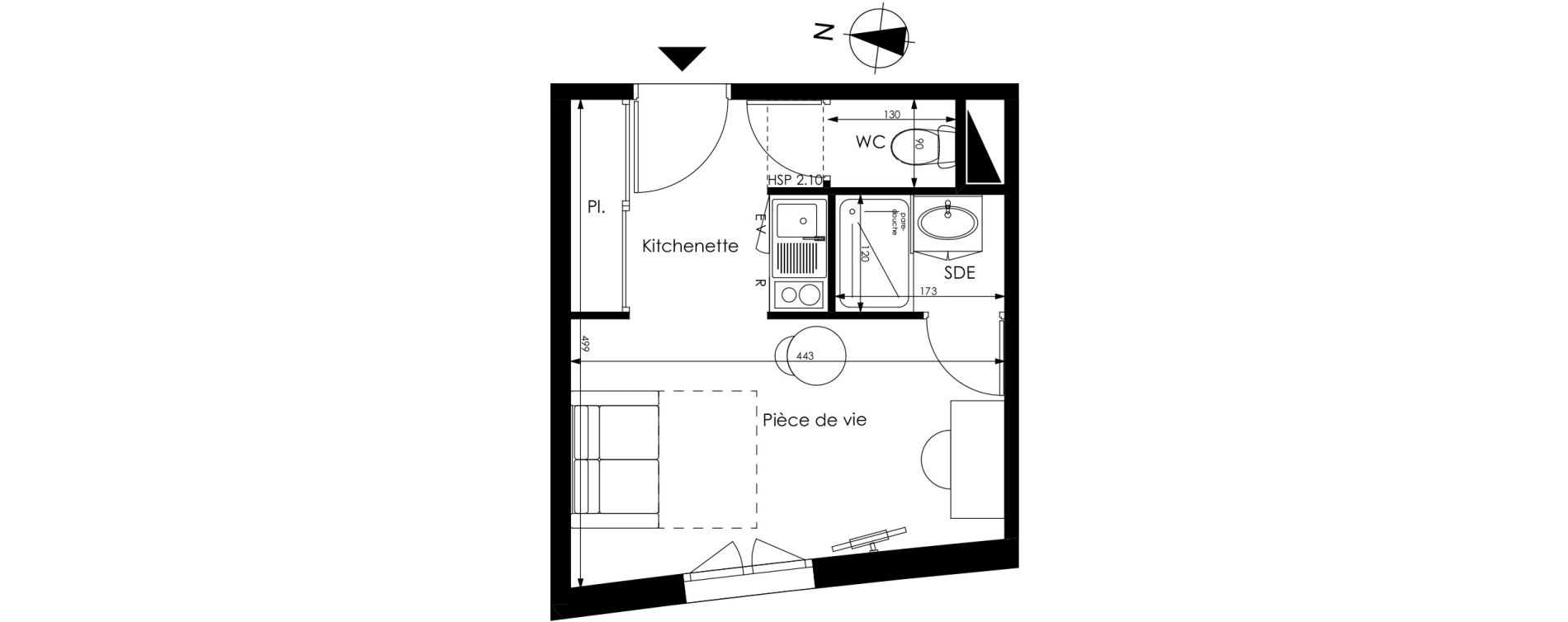 Appartement T1 de 20,11 m2 &agrave; M&eacute;rignac Capeyron