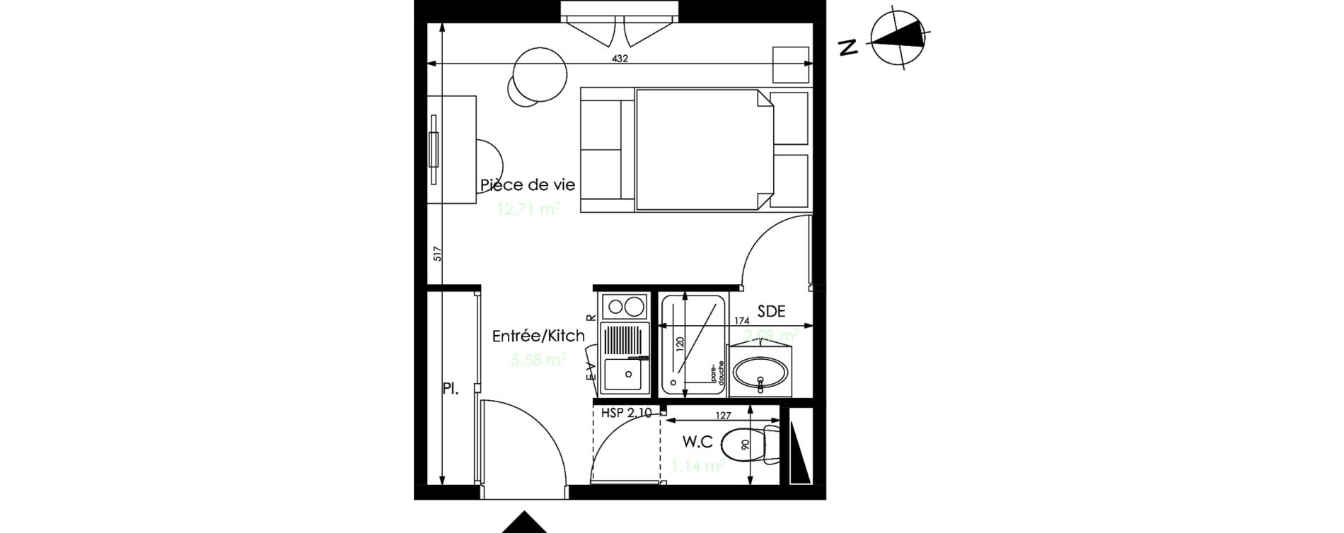 Appartement T1 de 21,52 m2 à Mérignac Capeyron