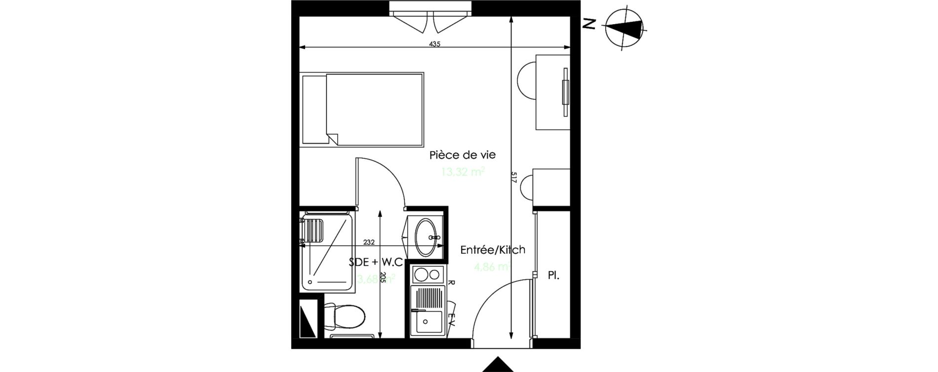 Appartement T1 de 21,86 m2 &agrave; M&eacute;rignac Capeyron