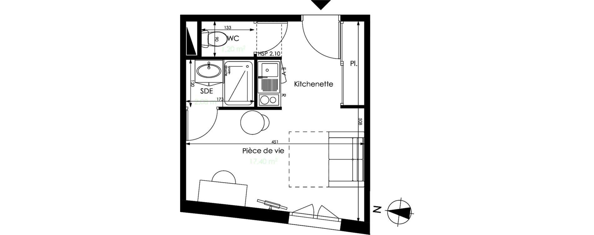 Appartement T1 de 20,68 m2 &agrave; M&eacute;rignac Capeyron