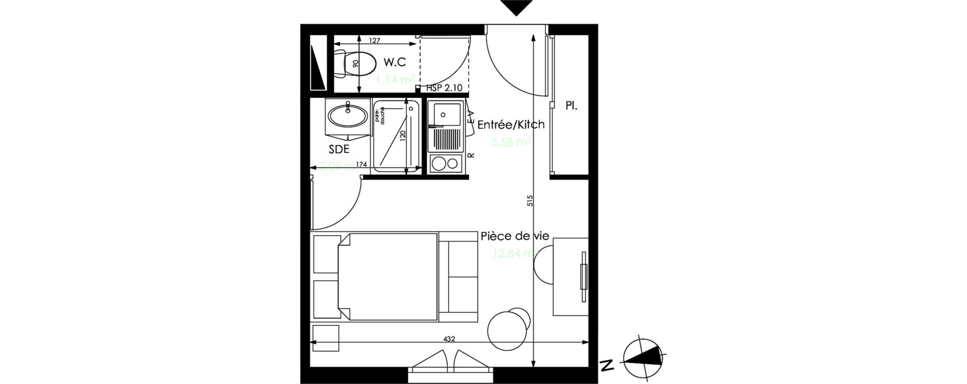 Appartement T1 de 21,65 m2 &agrave; M&eacute;rignac Capeyron