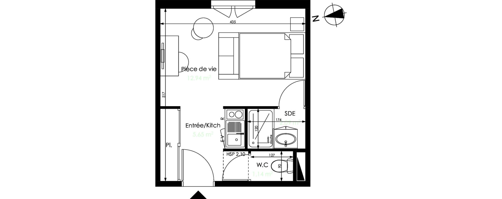 Appartement T1 de 21,82 m2 à Mérignac Capeyron