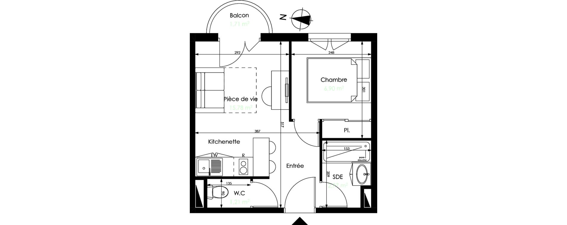 Appartement T2 de 26,86 m2 &agrave; M&eacute;rignac Capeyron