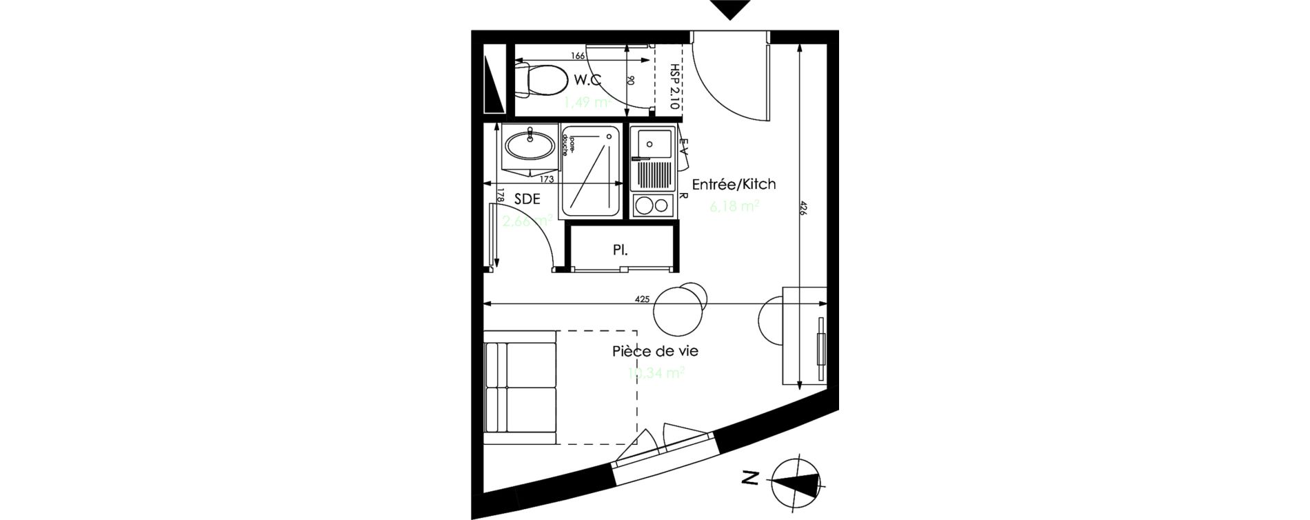 Appartement T1 de 20,67 m2 &agrave; M&eacute;rignac Capeyron