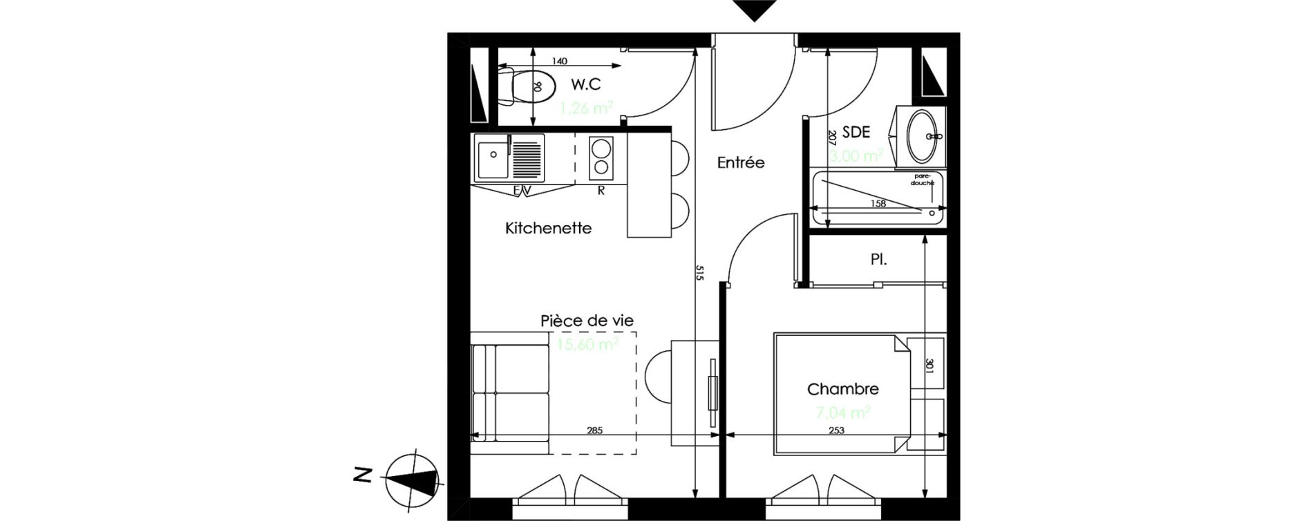 Appartement T2 de 26,90 m2 &agrave; M&eacute;rignac Capeyron