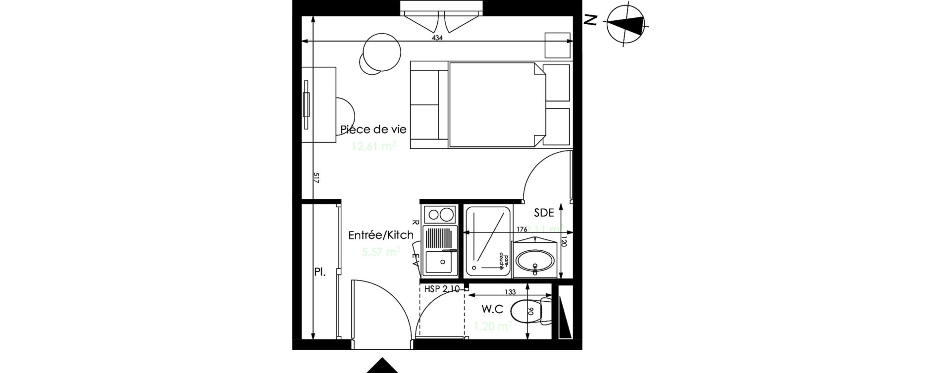 Appartement T1 de 21,49 m2 &agrave; M&eacute;rignac Capeyron
