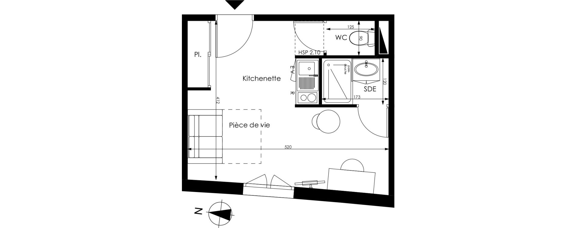 Appartement T1 de 21,43 m2 &agrave; M&eacute;rignac Capeyron