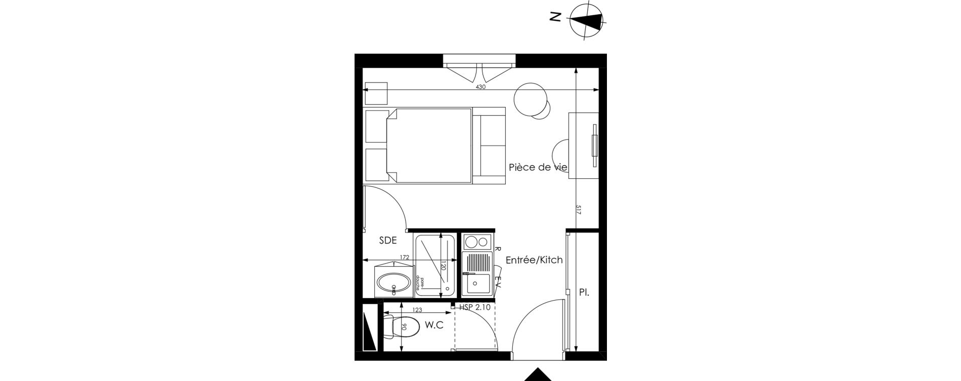Appartement T1 de 21,37 m2 &agrave; M&eacute;rignac Capeyron