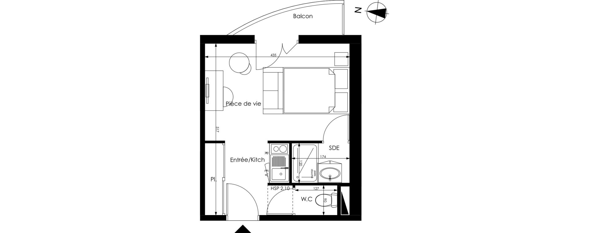 Appartement T1 de 21,47 m2 &agrave; M&eacute;rignac Capeyron