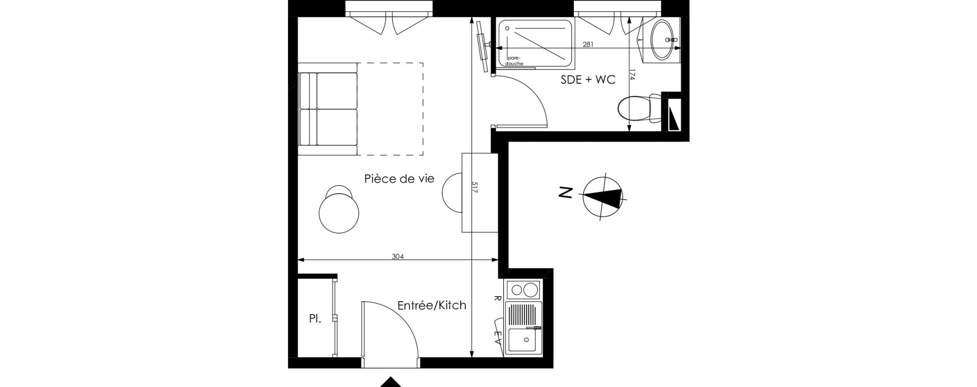 Appartement T1 de 20,91 m2 &agrave; M&eacute;rignac Capeyron