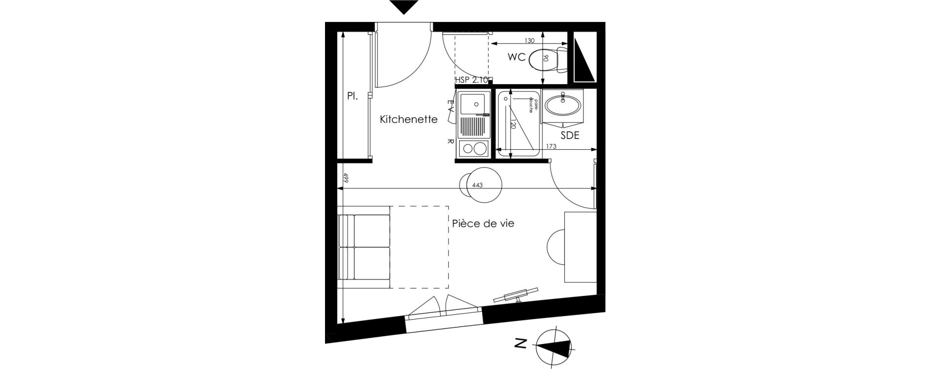 Appartement T1 de 19,95 m2 &agrave; M&eacute;rignac Capeyron