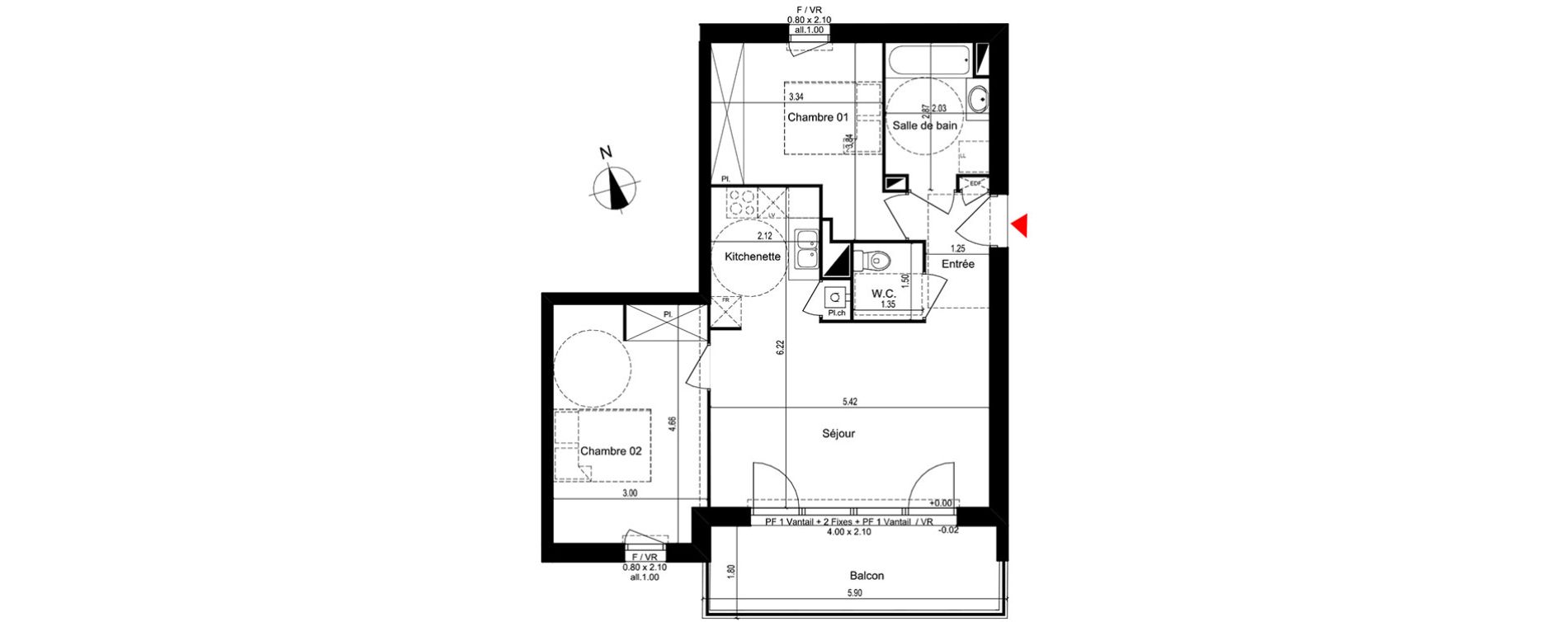 Appartement T3 de 60,75 m2 &agrave; M&eacute;rignac Capeyron
