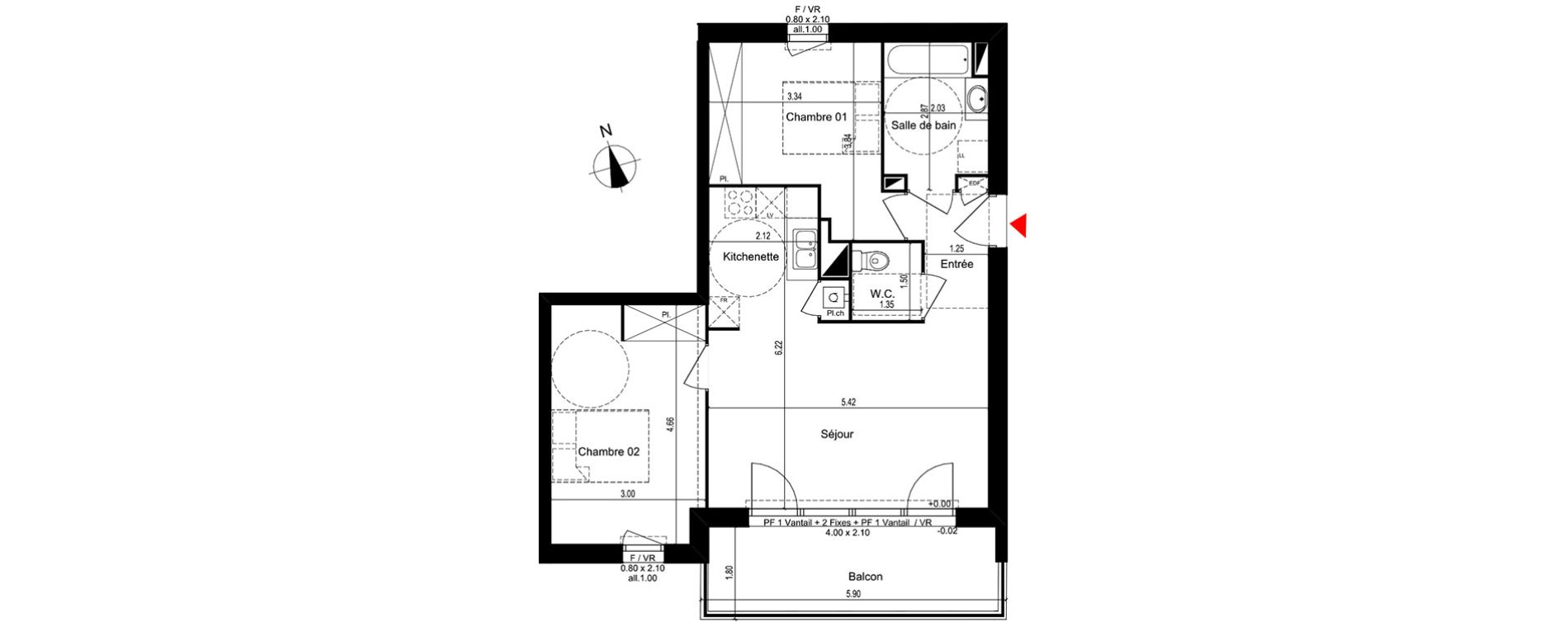 Appartement T3 de 60,75 m2 &agrave; M&eacute;rignac Capeyron