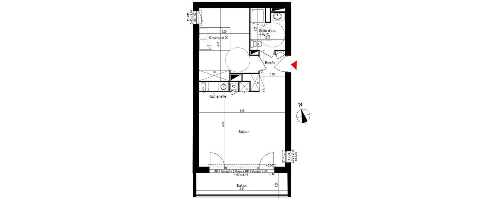 Appartement T2 de 49,50 m2 &agrave; M&eacute;rignac Capeyron