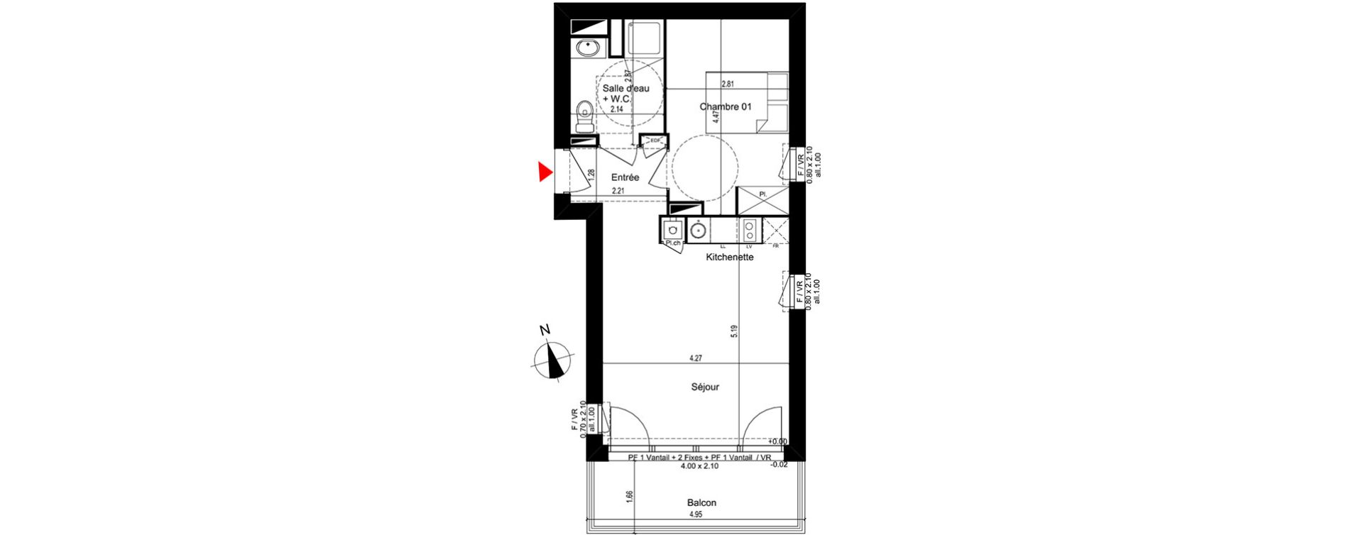 Appartement T2 de 42,69 m2 &agrave; M&eacute;rignac Capeyron