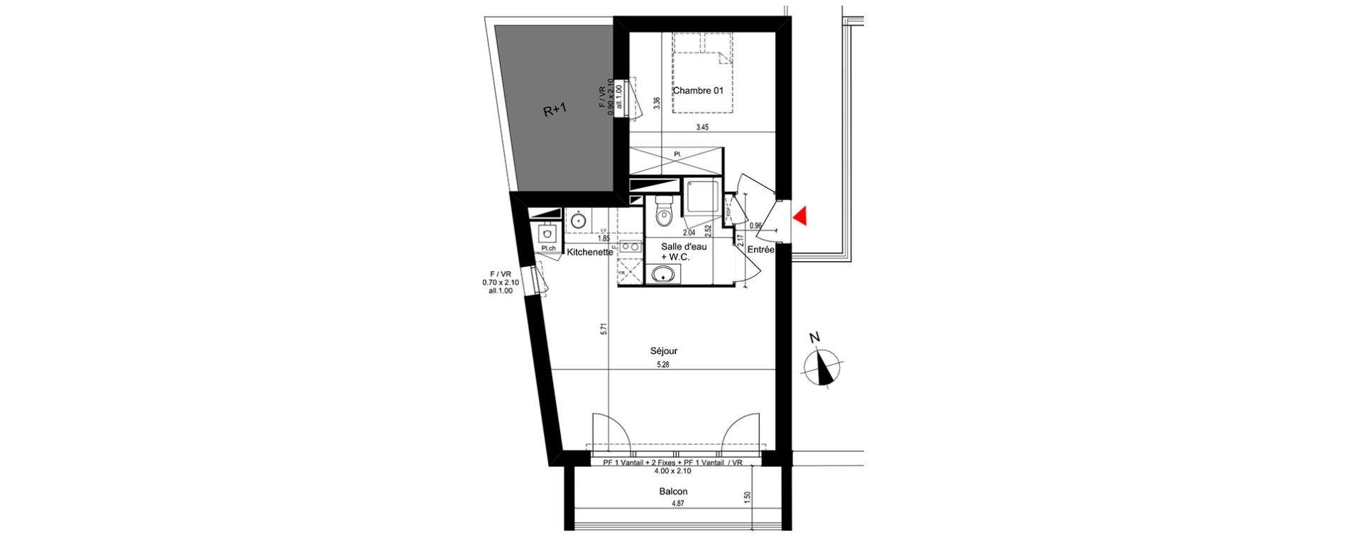 Appartement T2 de 43,24 m2 &agrave; M&eacute;rignac Capeyron