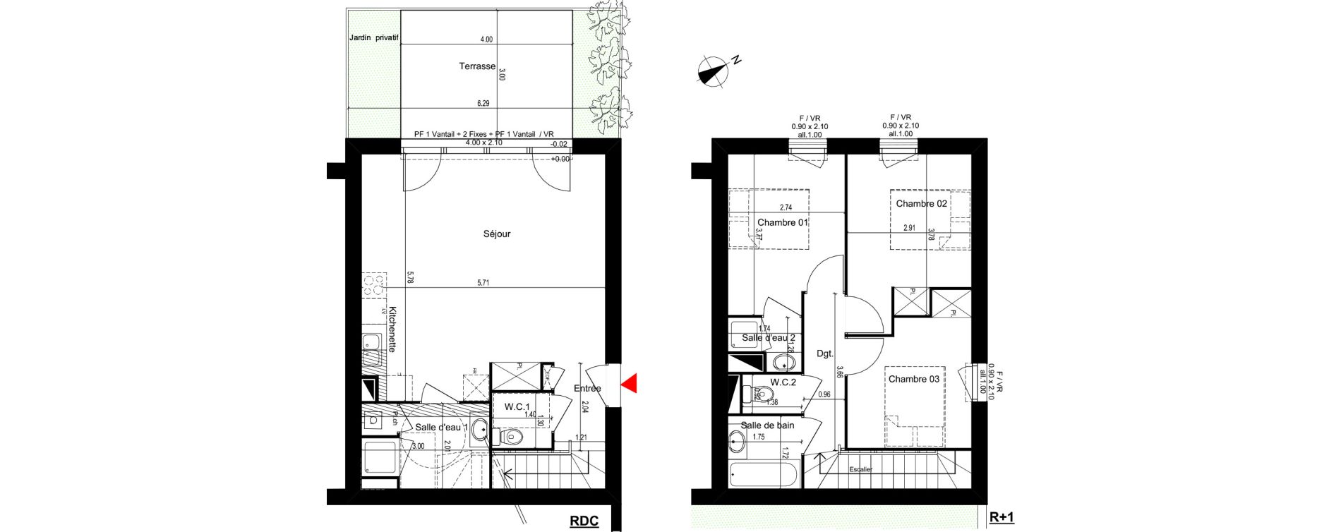 Duplex T4 de 80,13 m2 &agrave; M&eacute;rignac Capeyron
