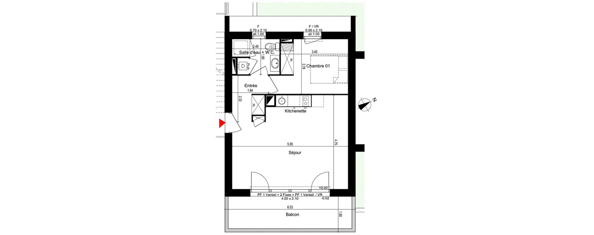 Appartement T2 de 42,77 m2 &agrave; M&eacute;rignac Capeyron