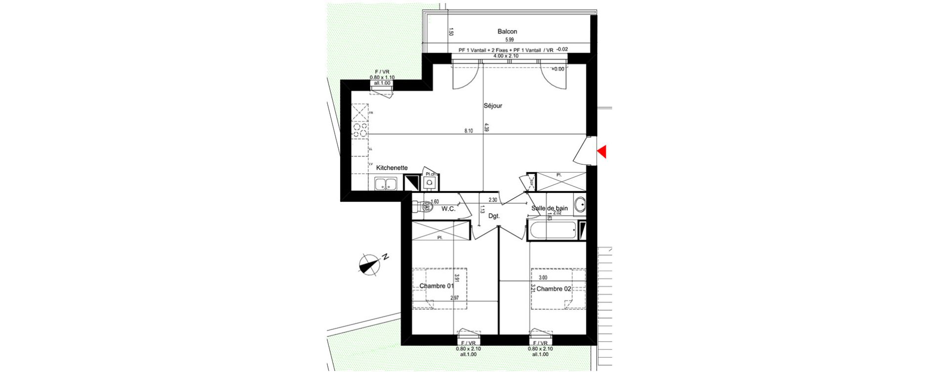 Appartement T3 de 60,98 m2 &agrave; M&eacute;rignac Capeyron
