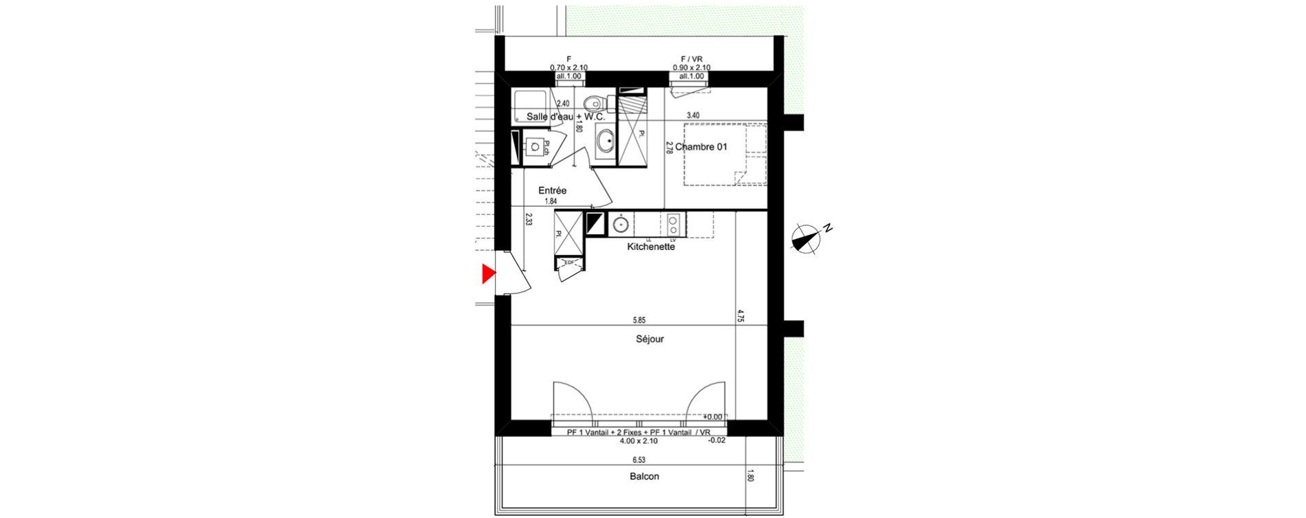 Appartement T2 de 42,77 m2 &agrave; M&eacute;rignac Capeyron