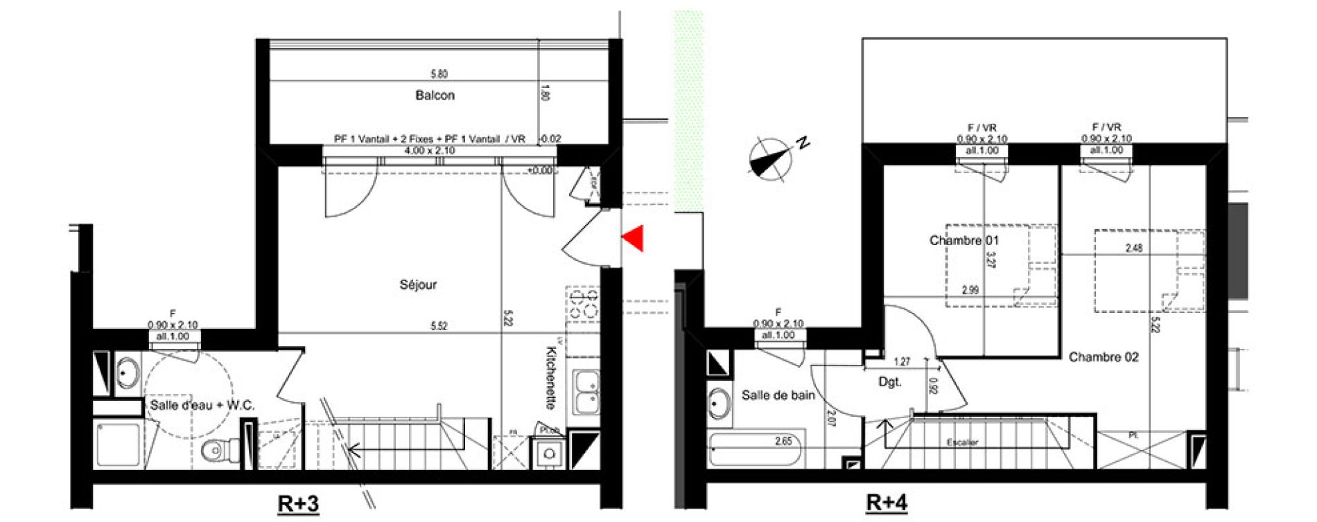 Duplex T3 de 61,10 m2 &agrave; M&eacute;rignac Capeyron