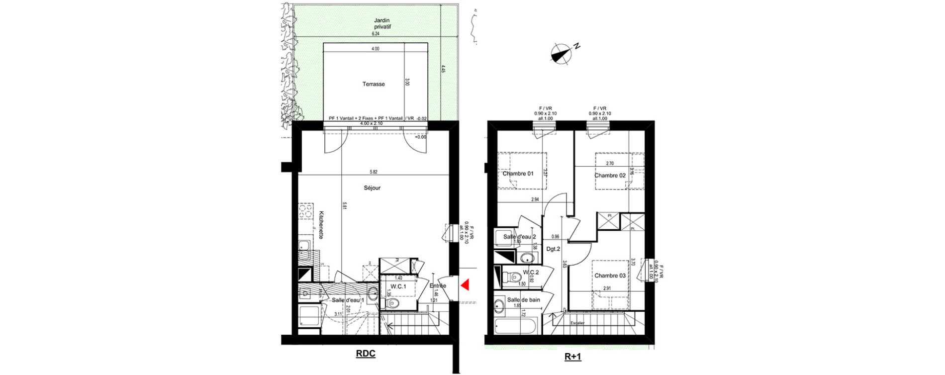 Duplex T4 de 81,21 m2 &agrave; M&eacute;rignac Capeyron