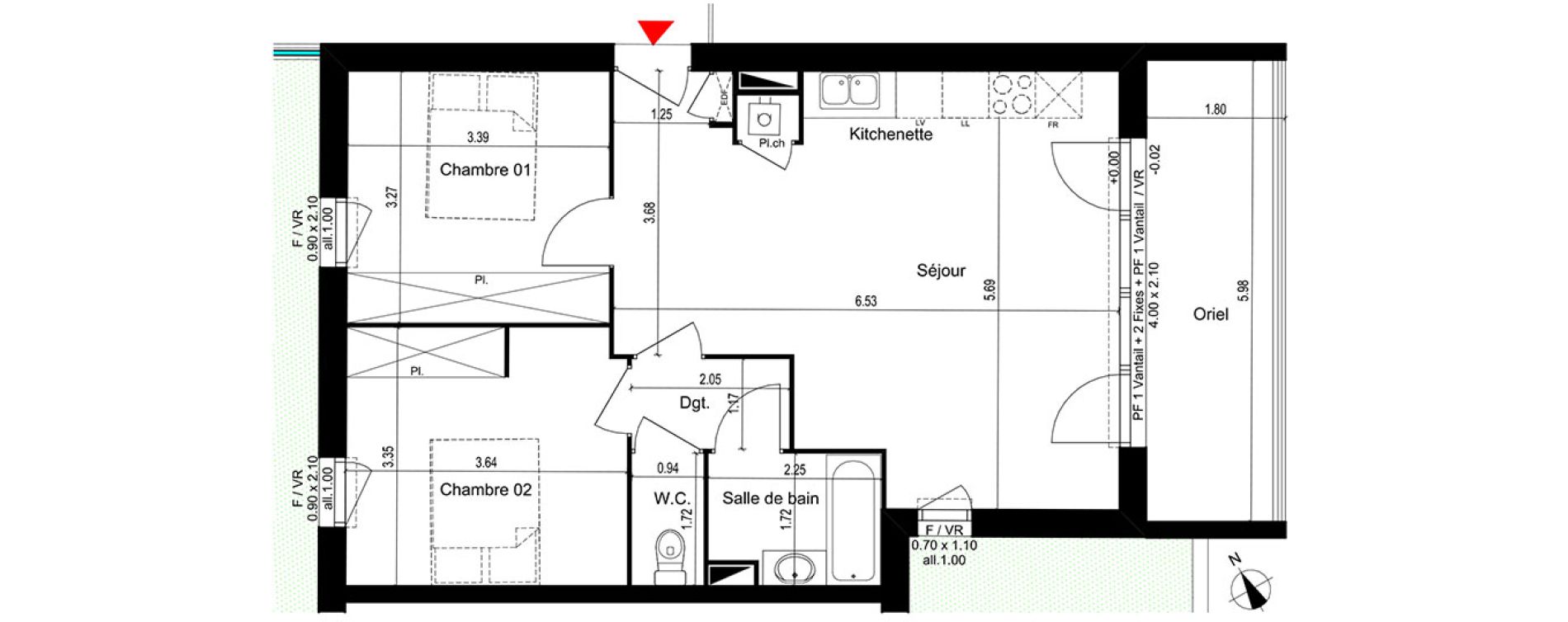 Appartement T3 de 61,85 m2 &agrave; M&eacute;rignac Capeyron