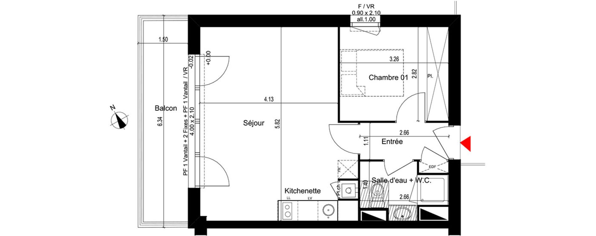 Appartement T2 de 41,46 m2 &agrave; M&eacute;rignac Capeyron
