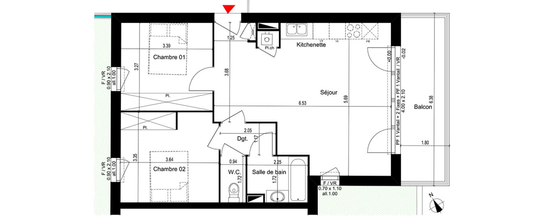 Appartement T3 de 61,85 m2 &agrave; M&eacute;rignac Capeyron