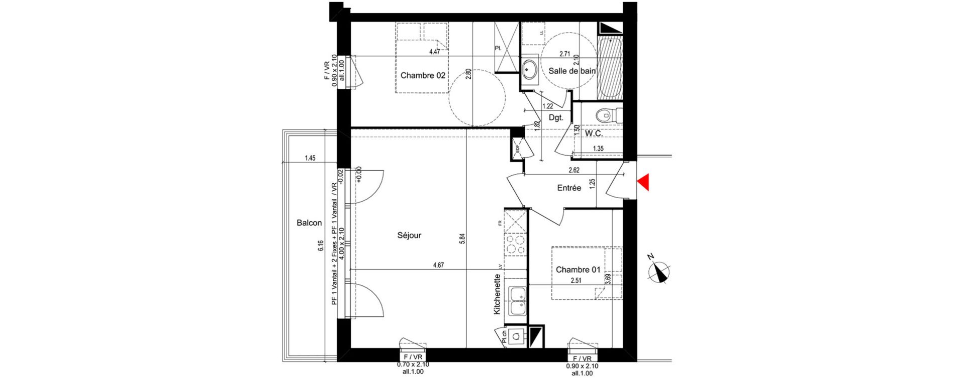 Appartement T3 de 60,91 m2 &agrave; M&eacute;rignac Capeyron