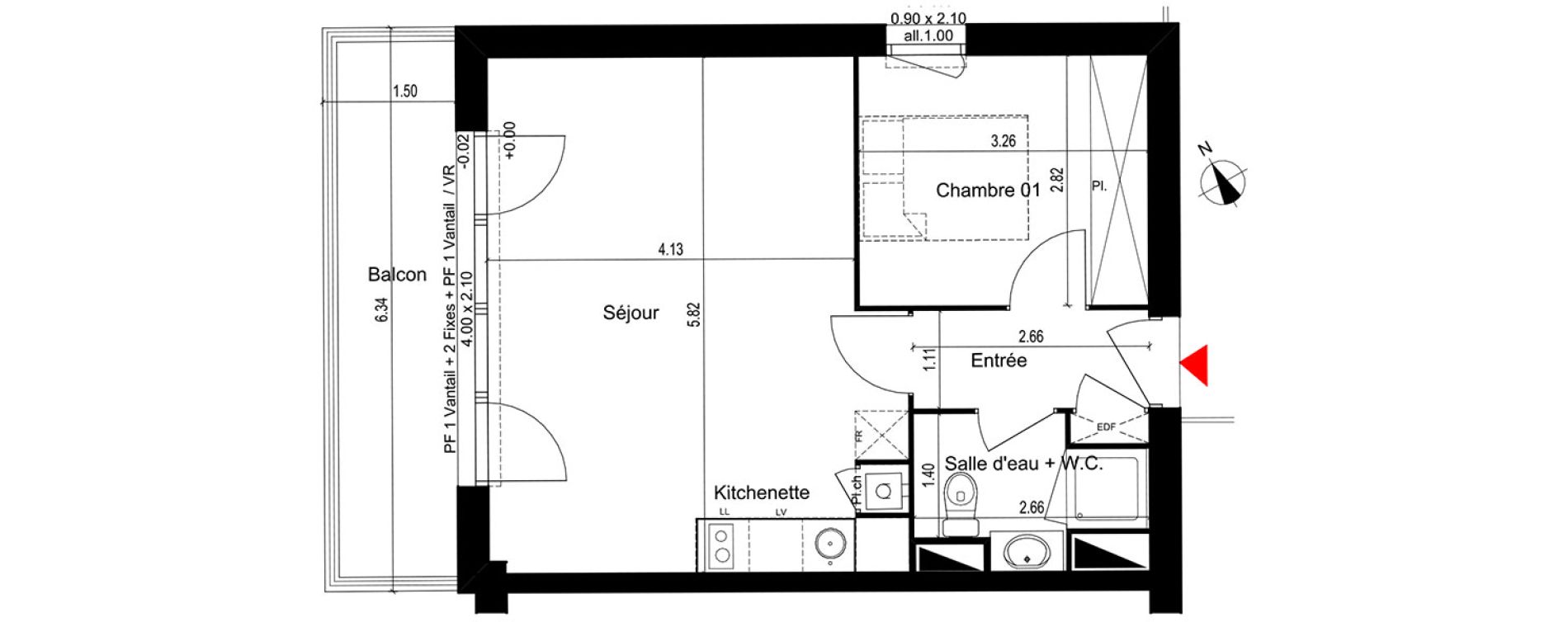 Appartement T2 de 41,46 m2 &agrave; M&eacute;rignac Capeyron