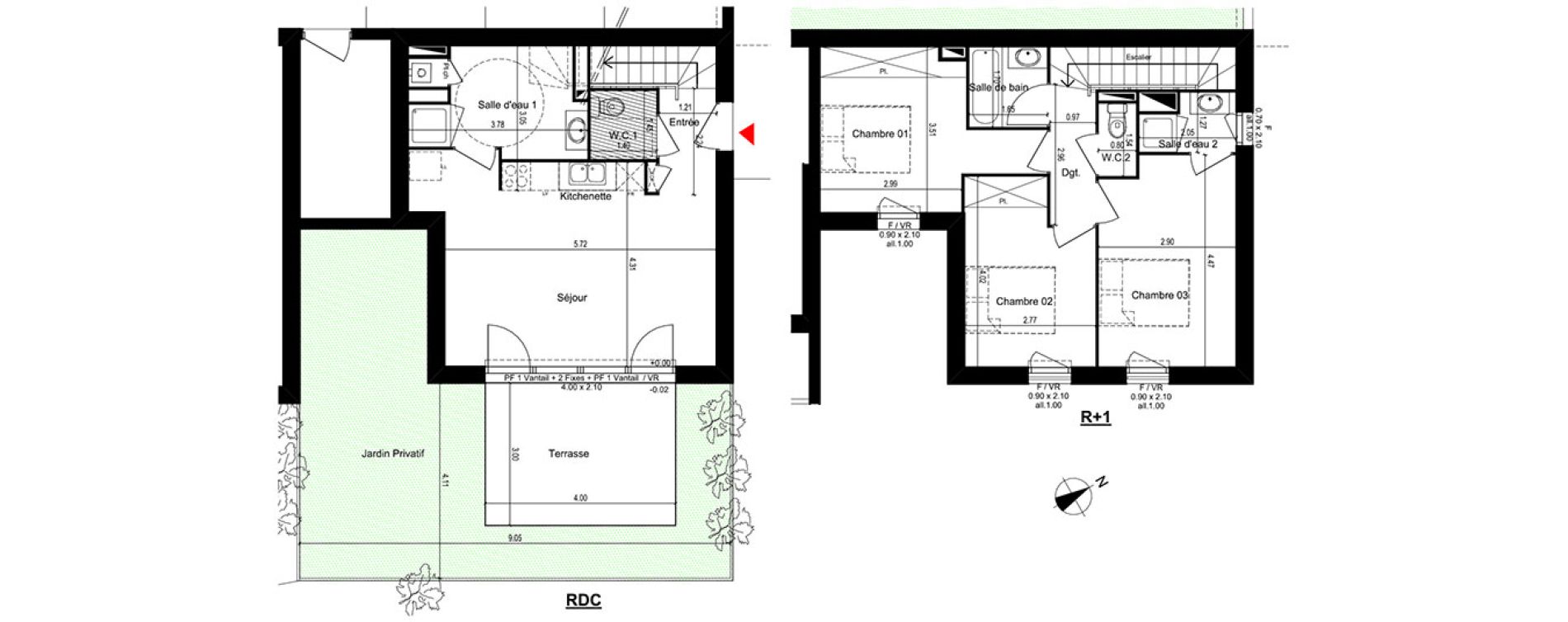 Duplex T4 de 80,97 m2 &agrave; M&eacute;rignac Capeyron